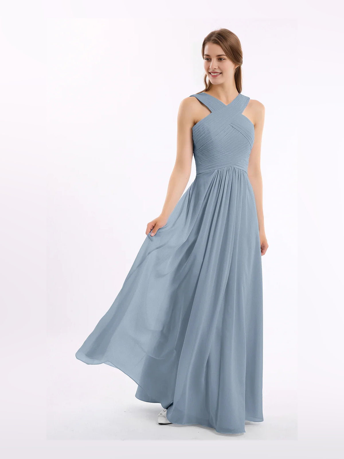 Blush Pink maxi bridesmaid dress, alternate view showing the overall dress design