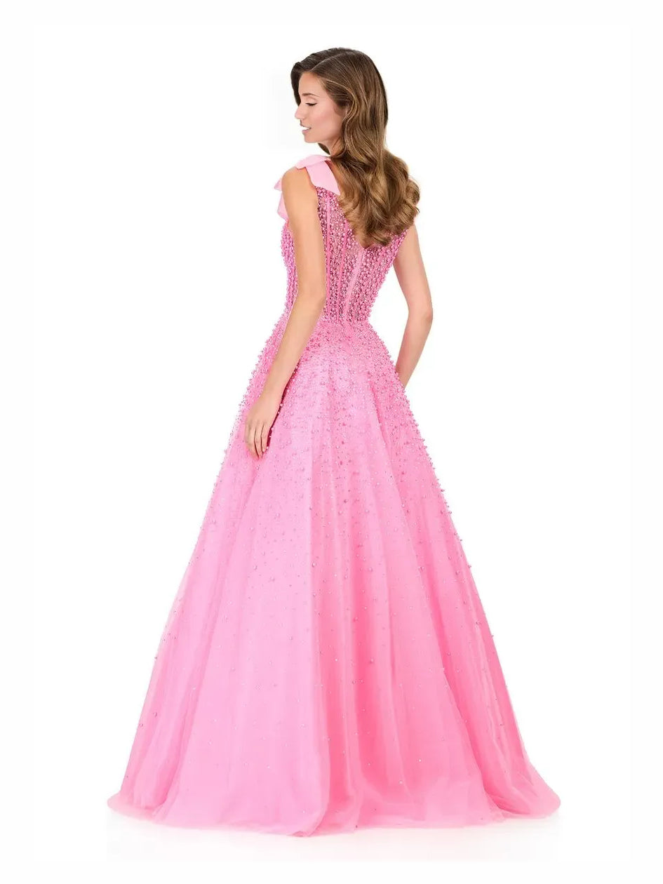 Pink floor-length prom dress, alternate view showing the overall dress design