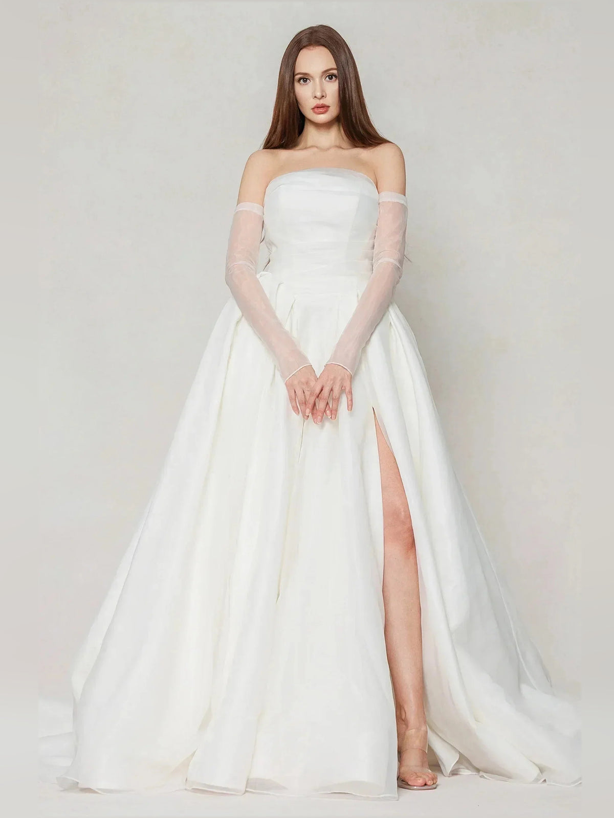 Ivory floor-length wedding dress, alternate view showing the overall dress design