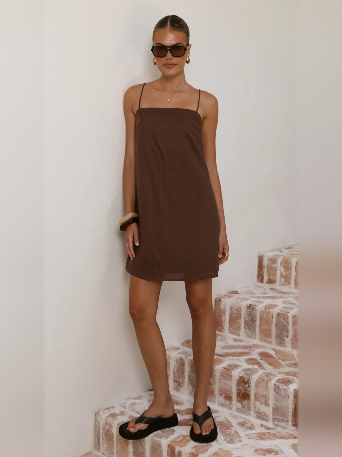 Brown mini homecoming dress, alternate view showing the overall dress design