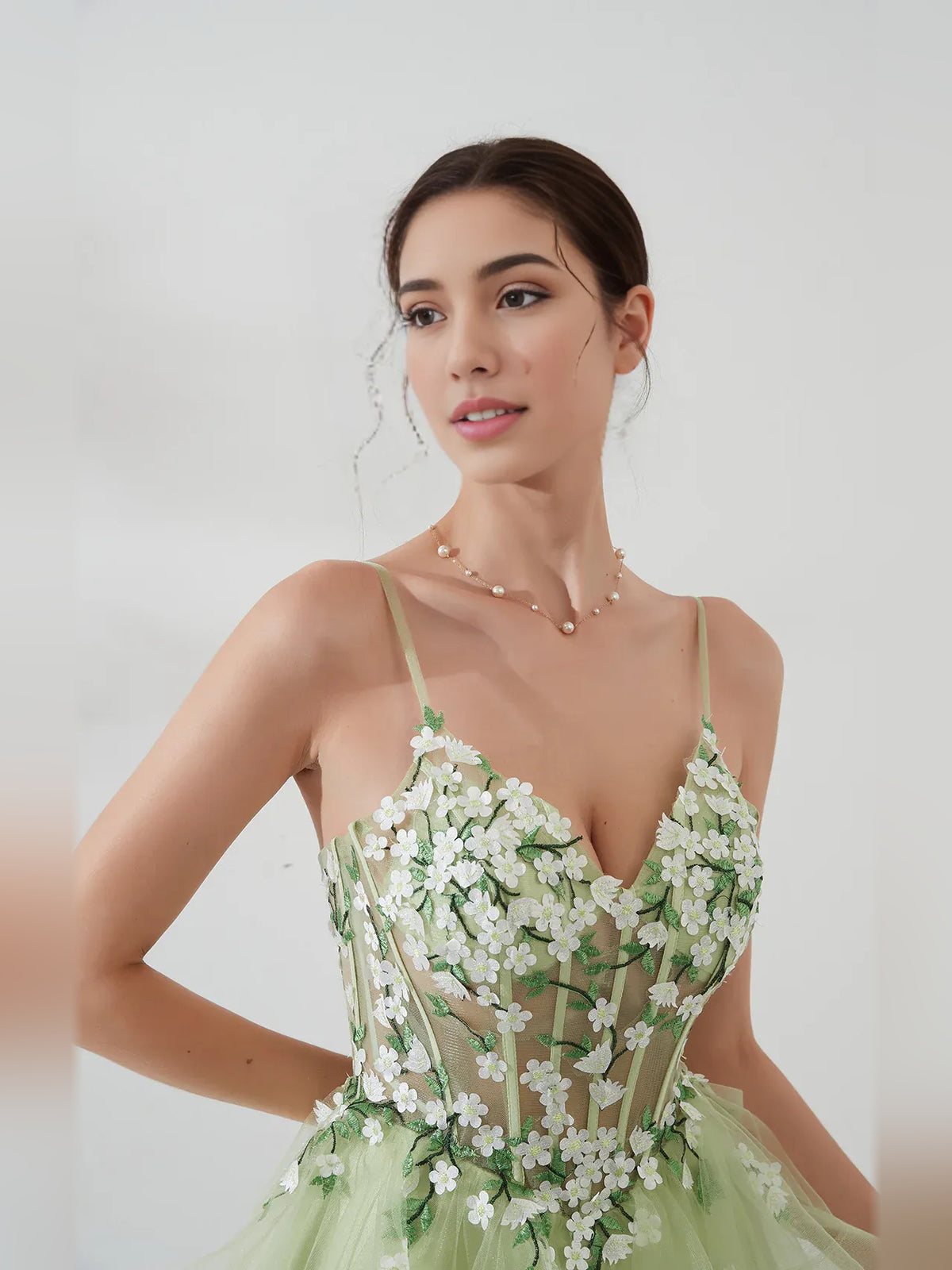 Sage Green mini homecoming dress, alternate view showing the overall dress design