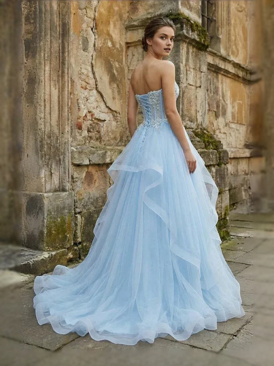 Sky Blue floor-length prom dress, alternate view showing the overall dress design