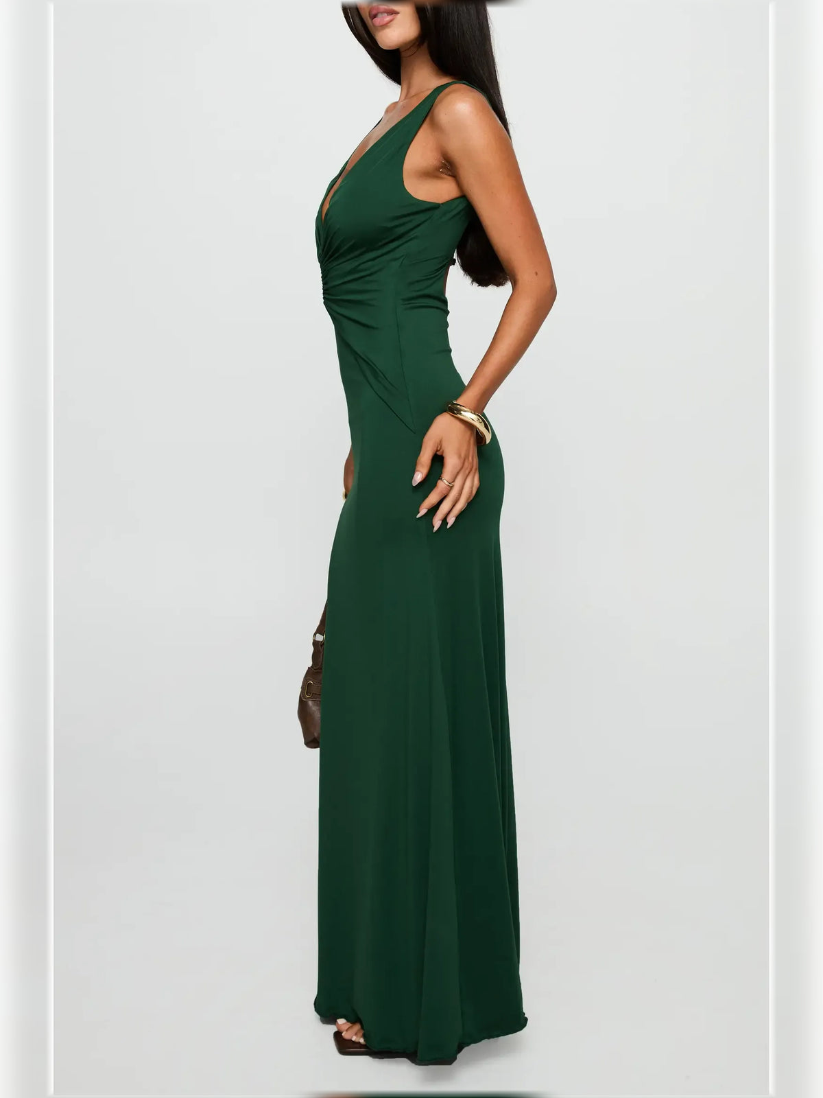Forest Green mermaid floor-length formal dress with cutout detail, alternate view showing the waist