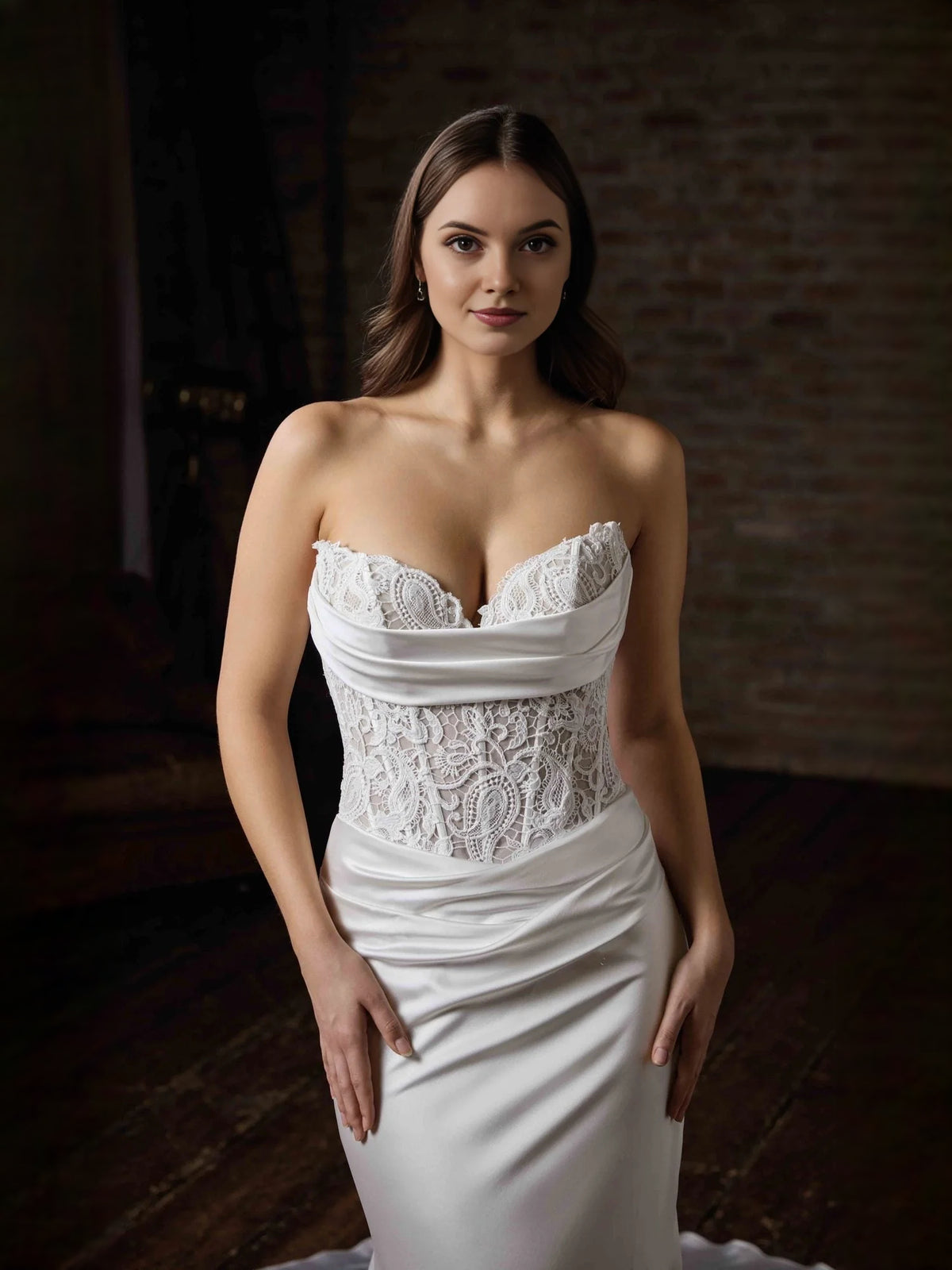 White floor-length wedding dress, alternate view showing the overall dress design
