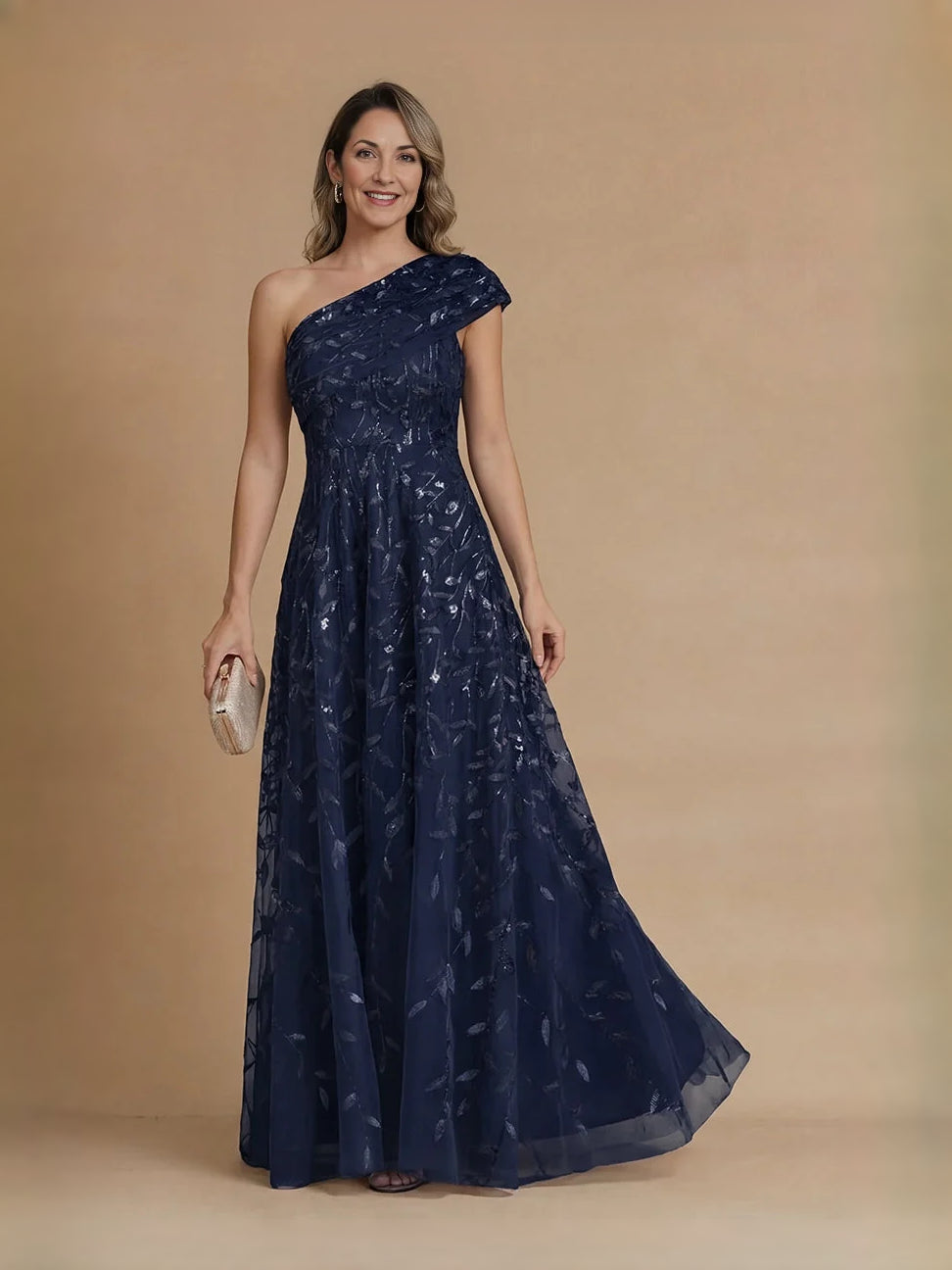 Dark Navy maxi mother of the bride dress, alternate view showing the overall dress design
