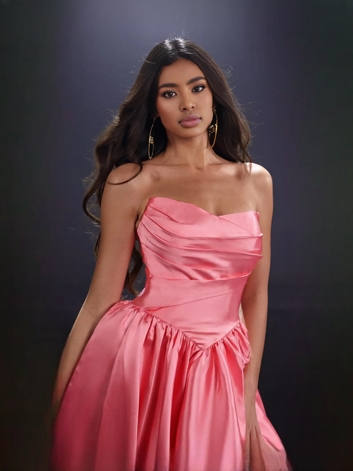 Watermelon floor-length prom dress, alternate view showing the overall dress design