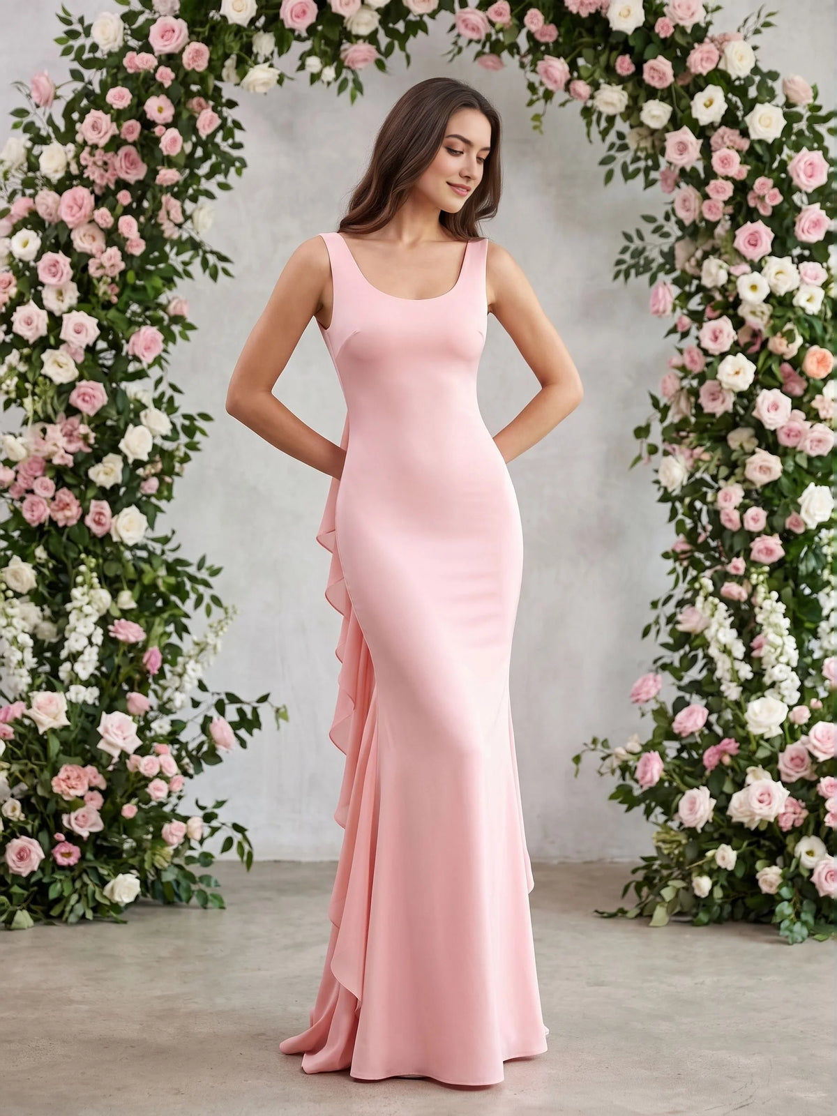 Blush Pink floor-length bridesmaid dress, alternate view showing the overall dress design