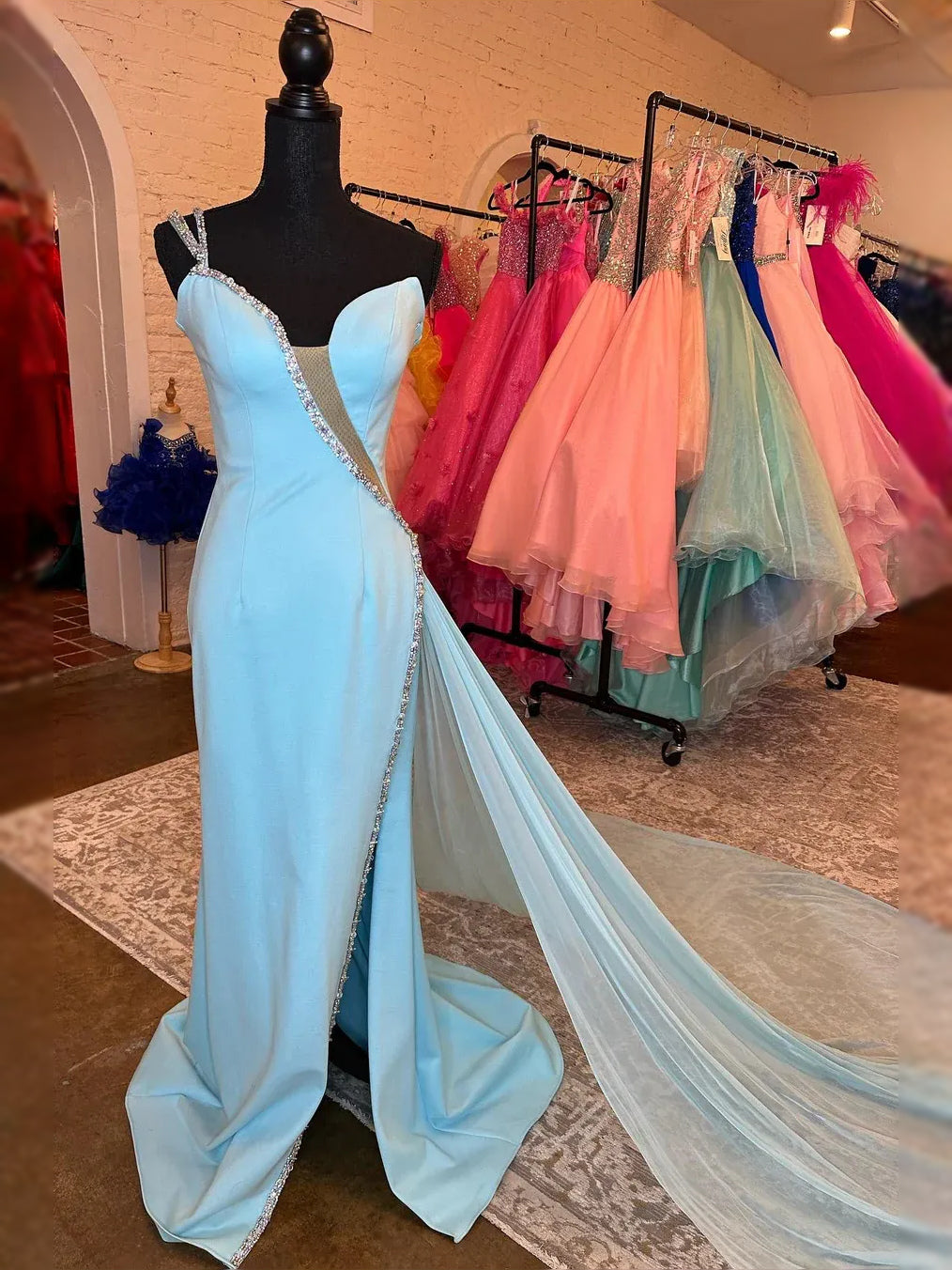 Hot Pink maxi prom dress, alternate view showing the overall dress design