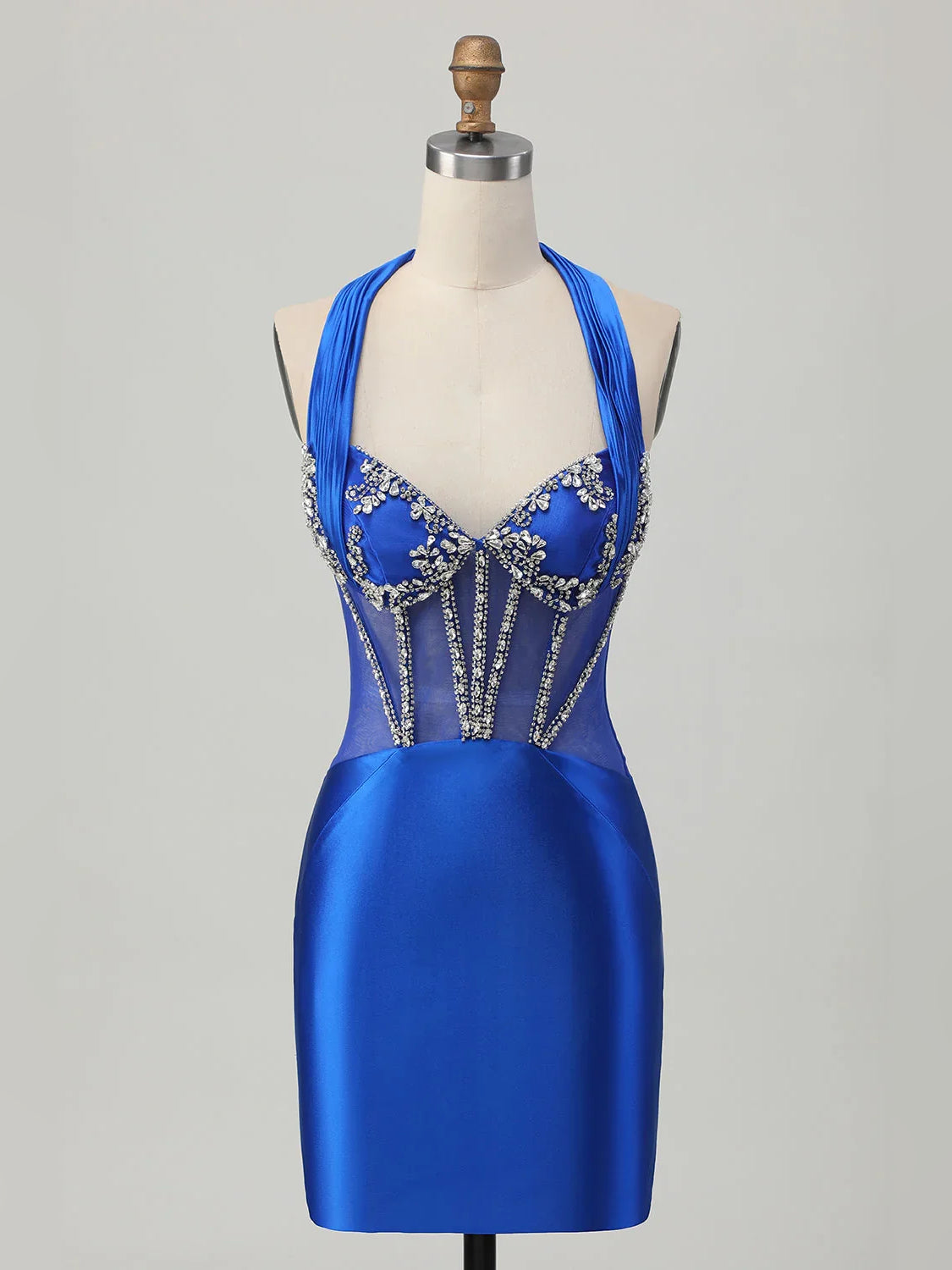 Cobalt Blue short homecoming dress, alternate view showing the overall dress design