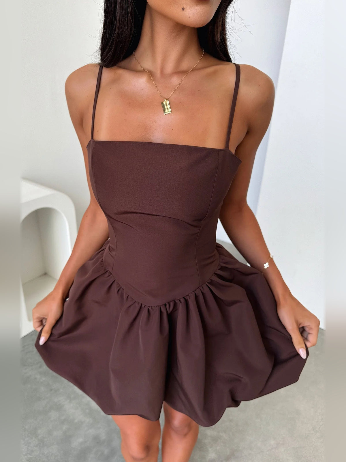 Ivory white mini homecoming dress, alternate view showing the overall dress design