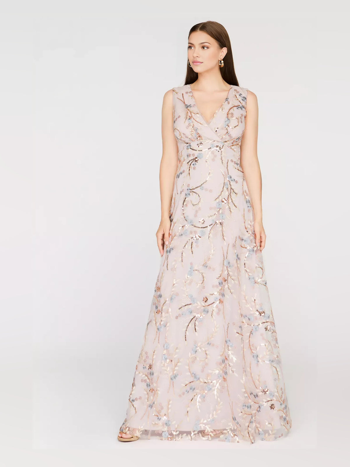 As Picture a-line floor-length formal dress with floral print, alternate view