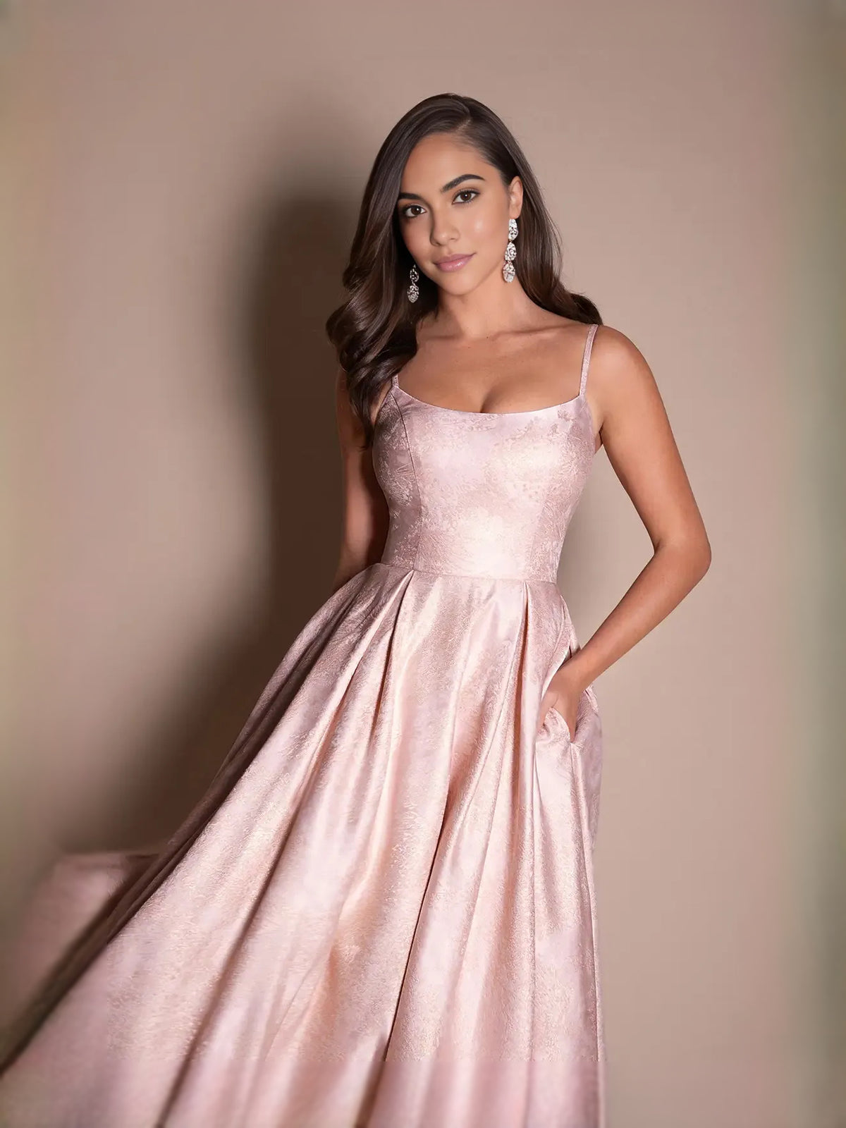 Blush Pink midi prom dress, alternate view showing the overall dress design