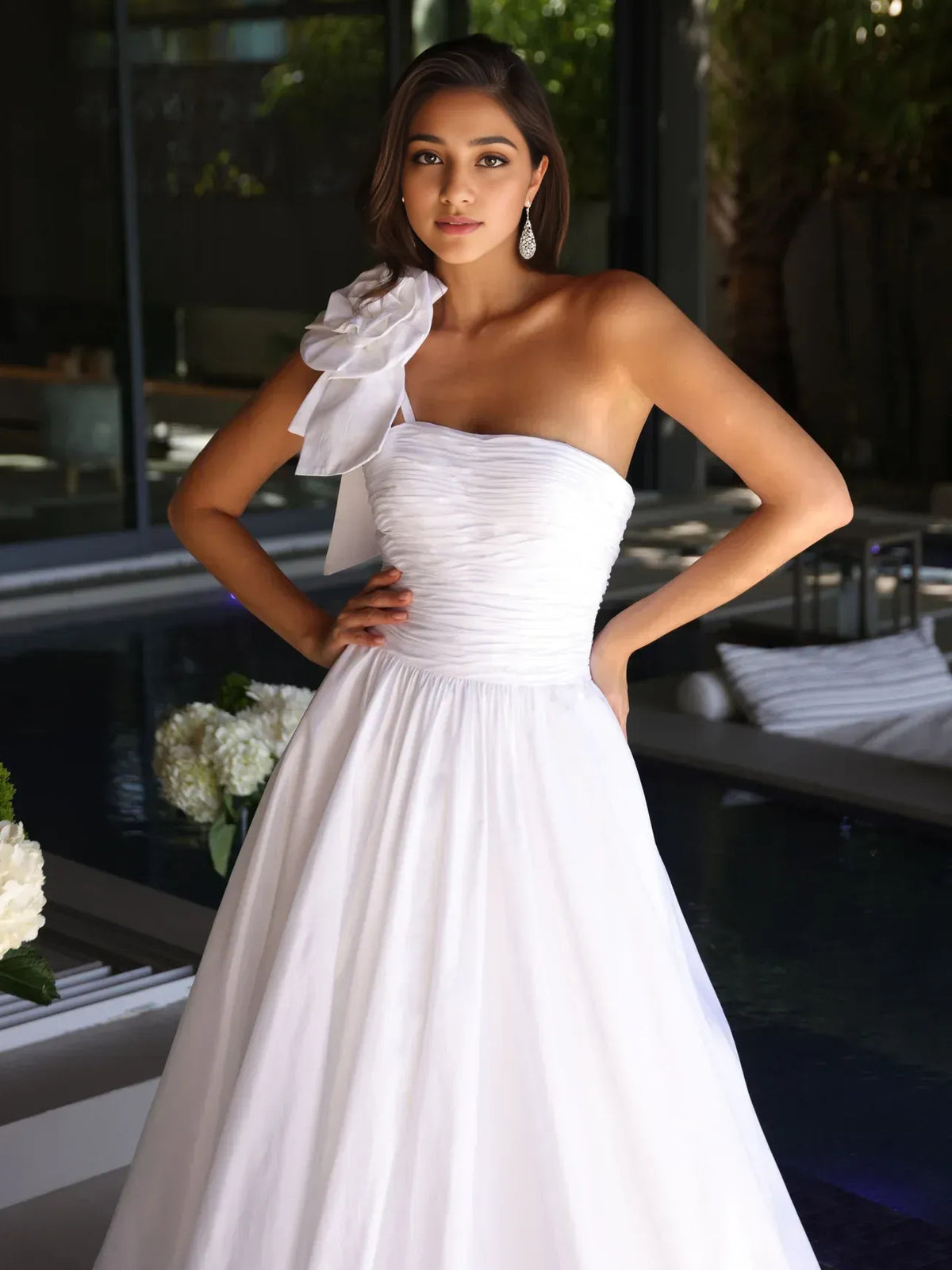 Crimson Red maxi prom dress, alternate view showing the overall dress design