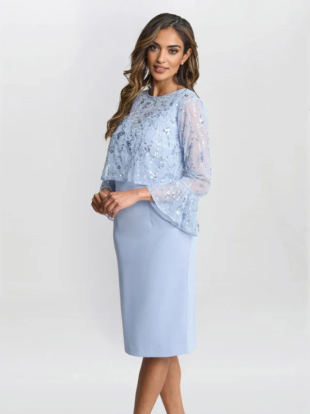 Light Blue knee-length mother of the bride dress, alternate view showing the overall dress design