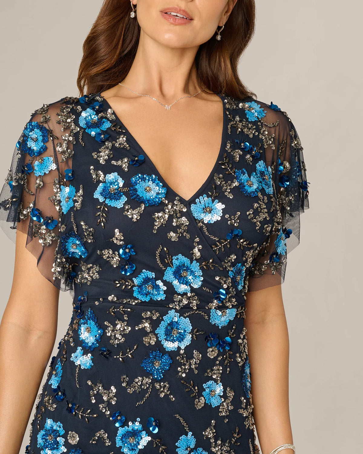 flutter-sleeve sheath maxi mother of the bride dress - image 4