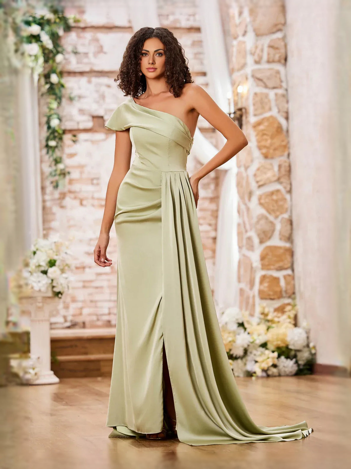 Dusty Sage floor-length prom dress, alternate view showing the overall dress design
