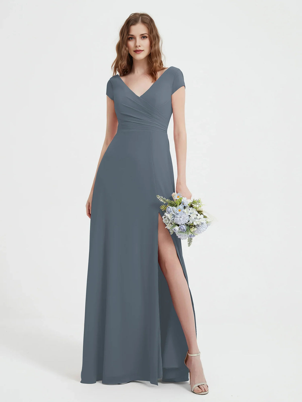 Ivory maxi bridesmaid dress, alternate view showing the overall dress design