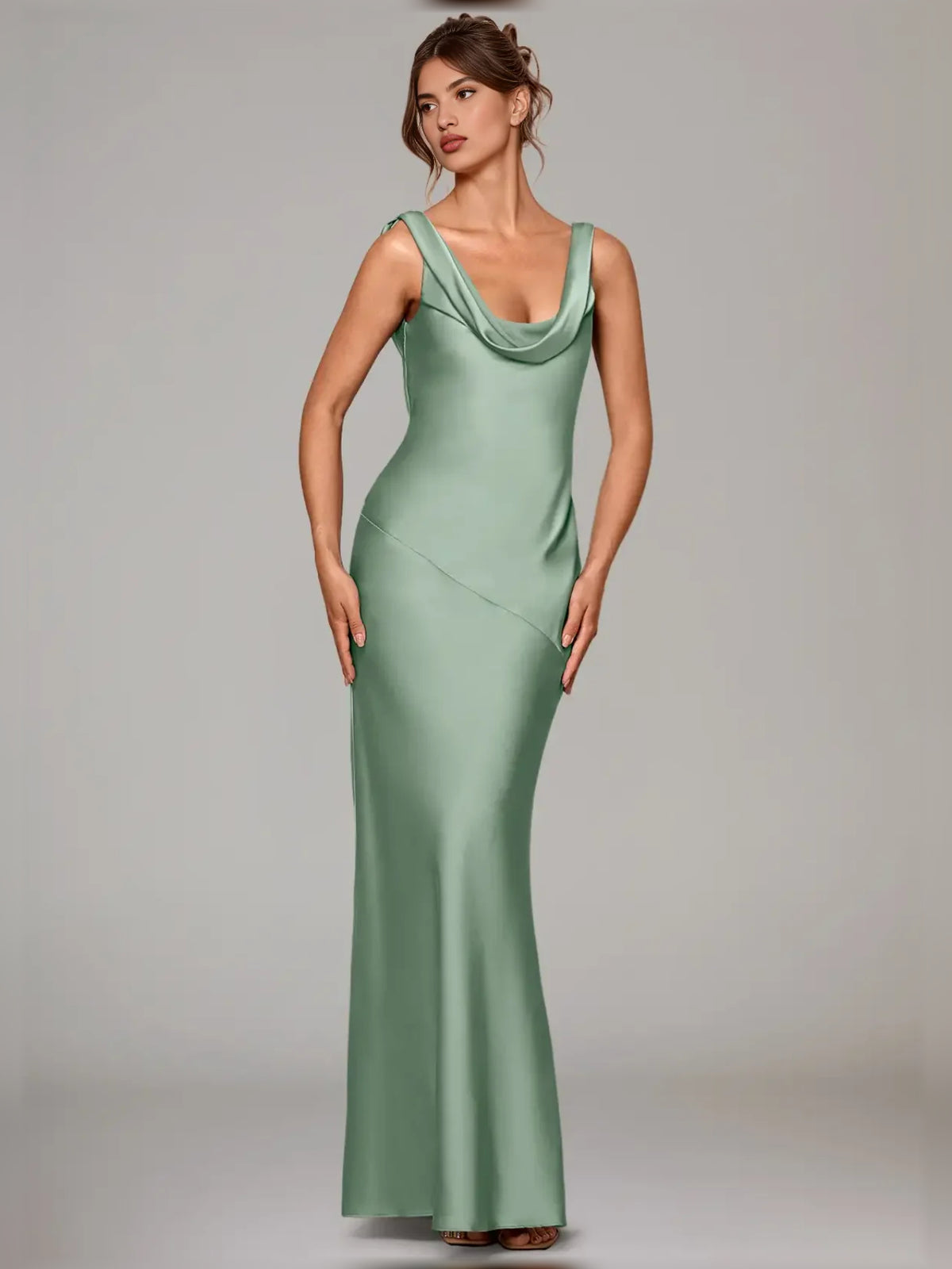 Dusty Sage floor-length bridesmaid dress, alternate view showing the overall dress design