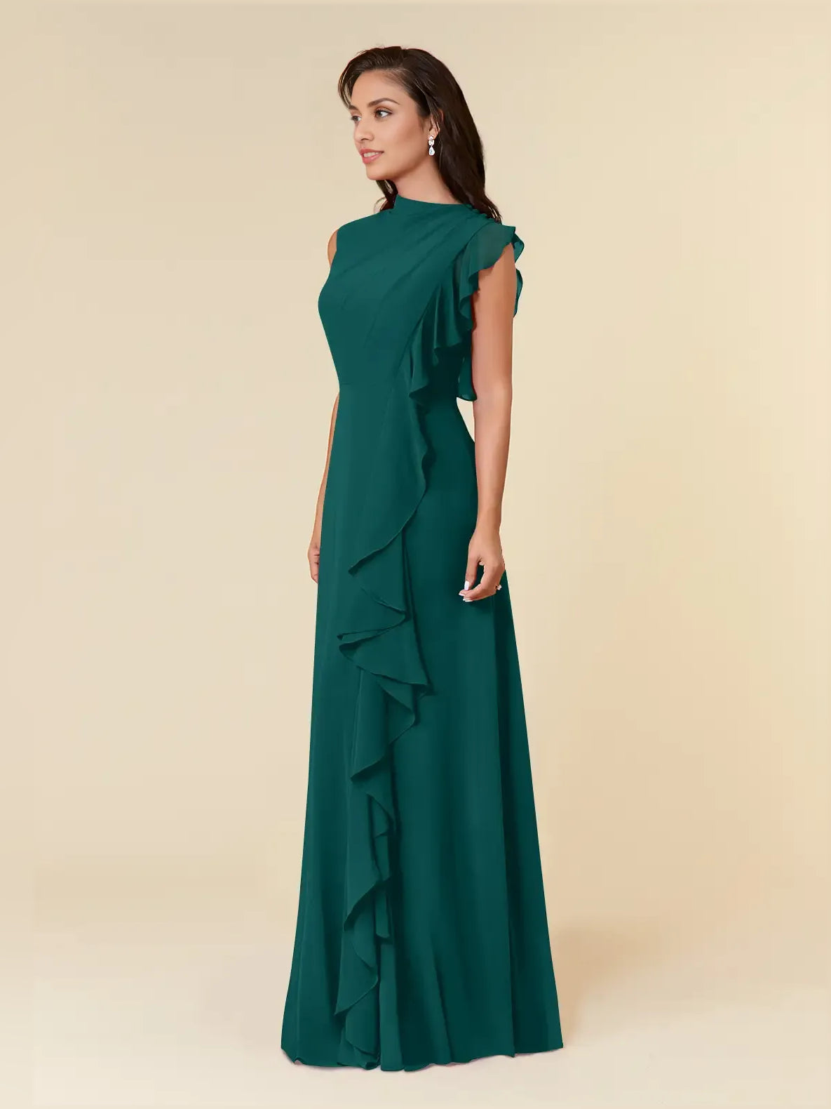 Peacock maxi bridesmaid dress, alternate view showing the overall dress design