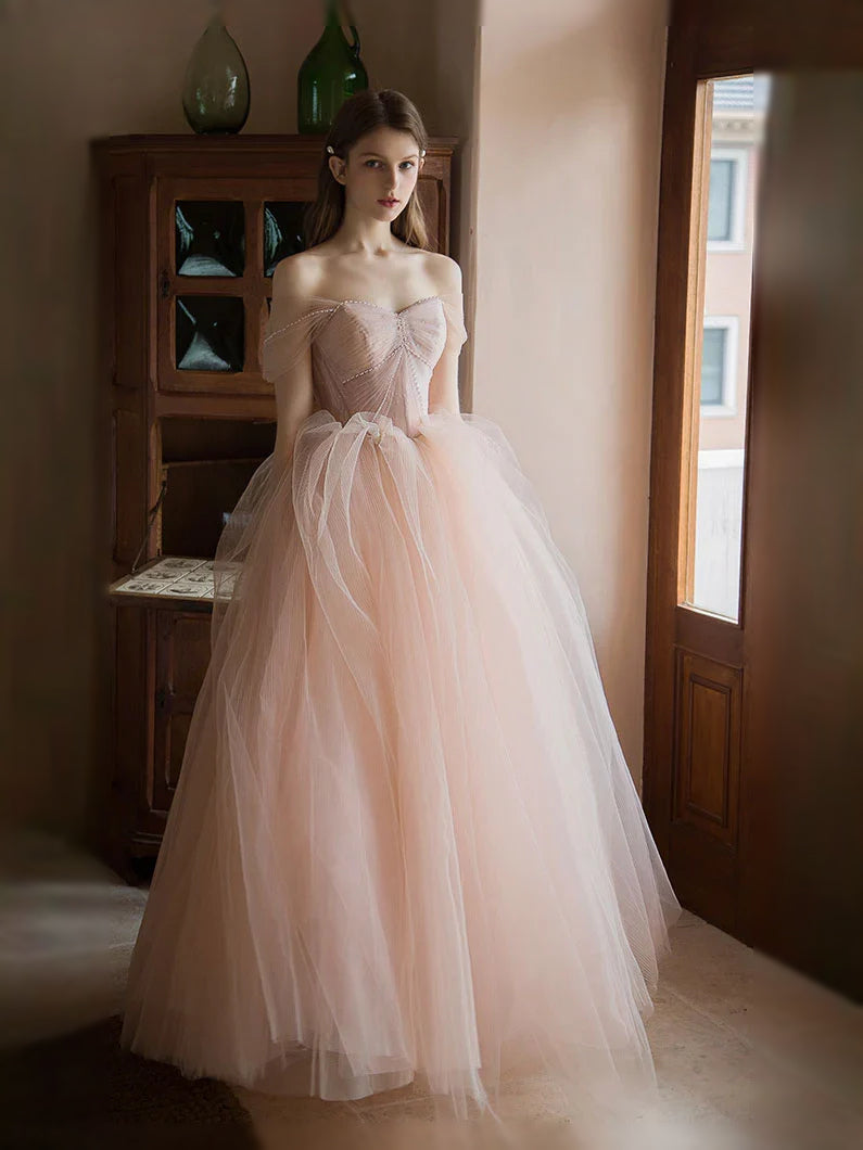 Pearl Pink maxi prom dress, alternate view showing the overall dress design