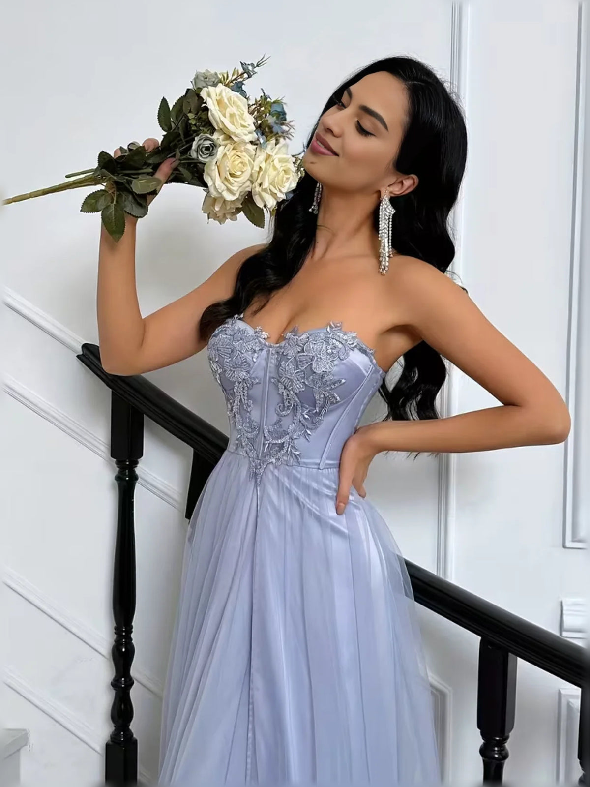 Lavender floor-length bridesmaid dress, alternate view showing the overall dress design