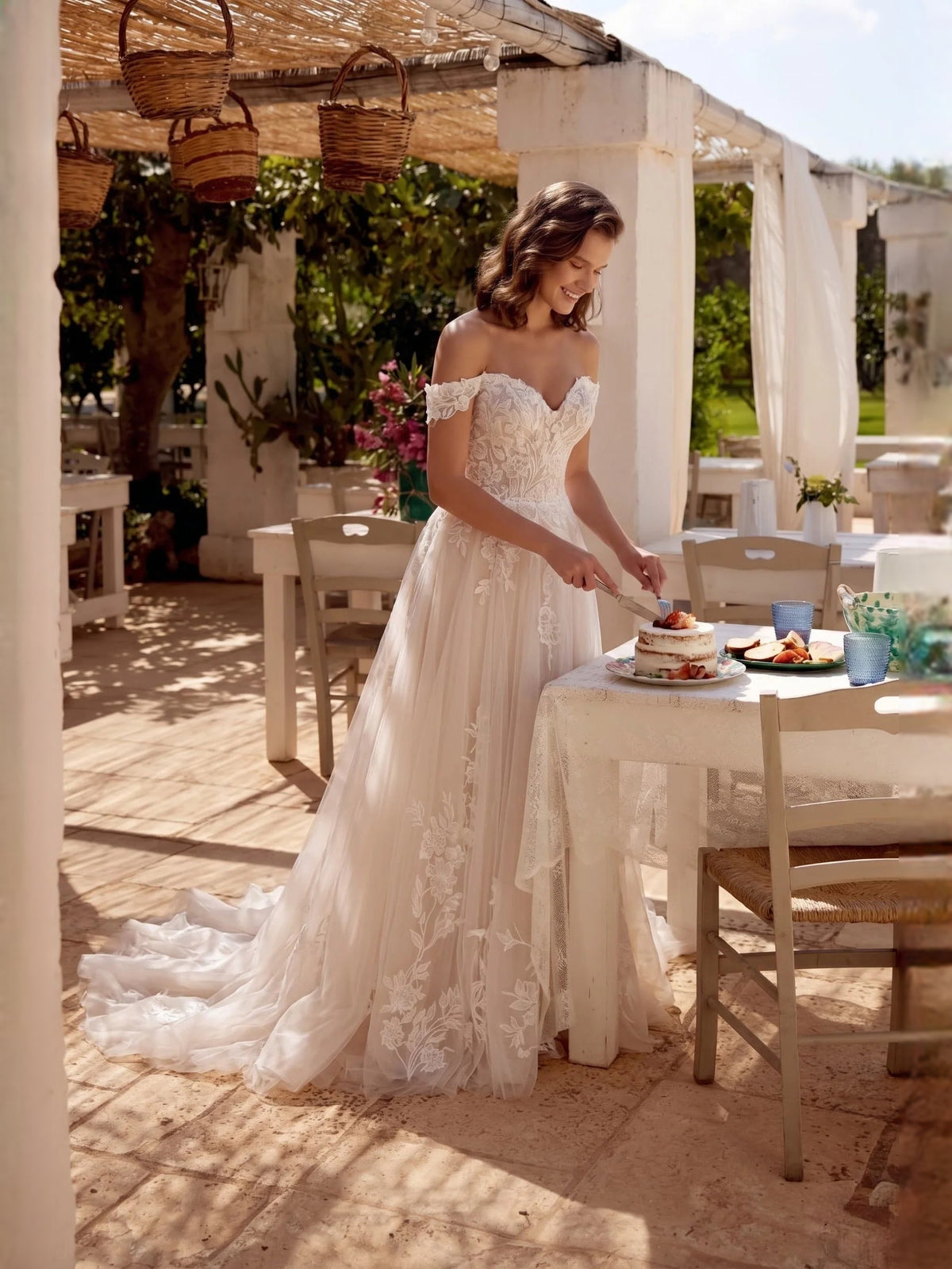Ivory floor-length wedding dress, alternate view showing the overall dress design