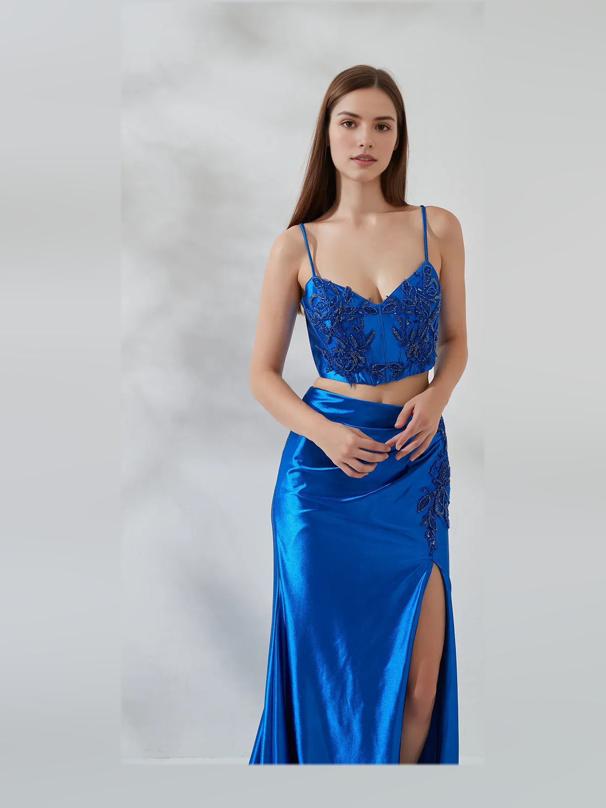 Cobalt Blue floor-length prom dress, alternate view showing the overall dress design