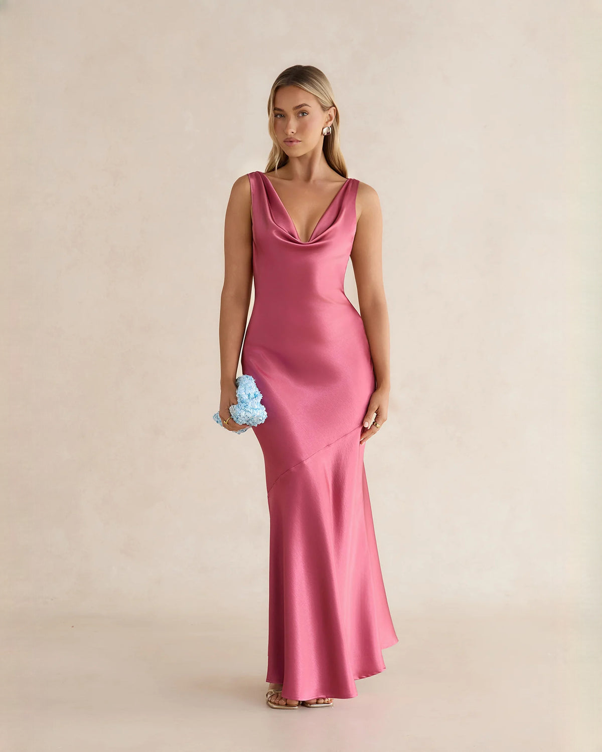 sleeveless satin a-line maxi bridesmaid dress - image 4