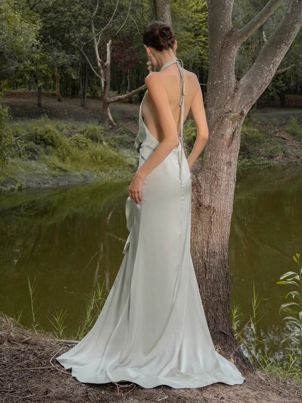 Ivory white maxi prom dress, alternate view showing the overall dress design
