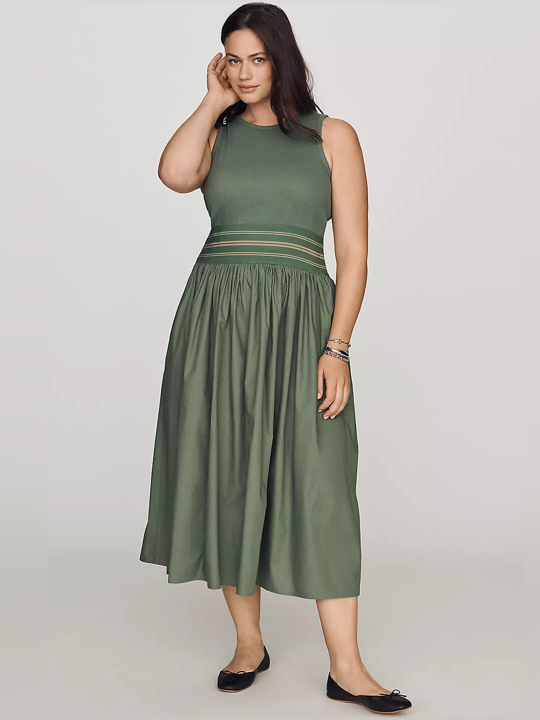 Green midi formal dress, alternate view showing the waist