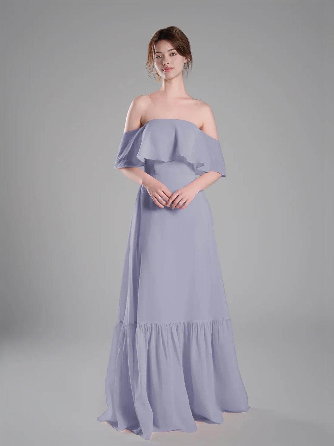 Lavender floor-length bridesmaid dress, alternate view showing the overall dress design