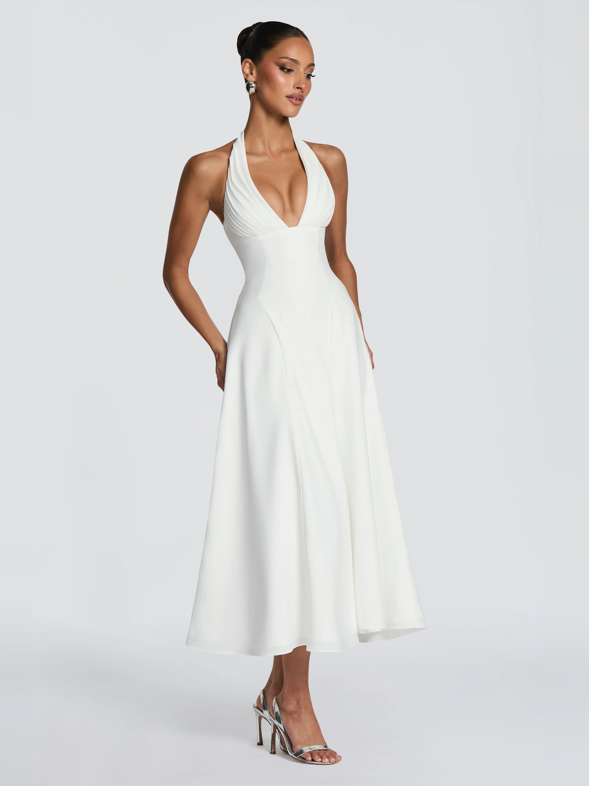 Ivory midi formal dress, alternate view showing the waist