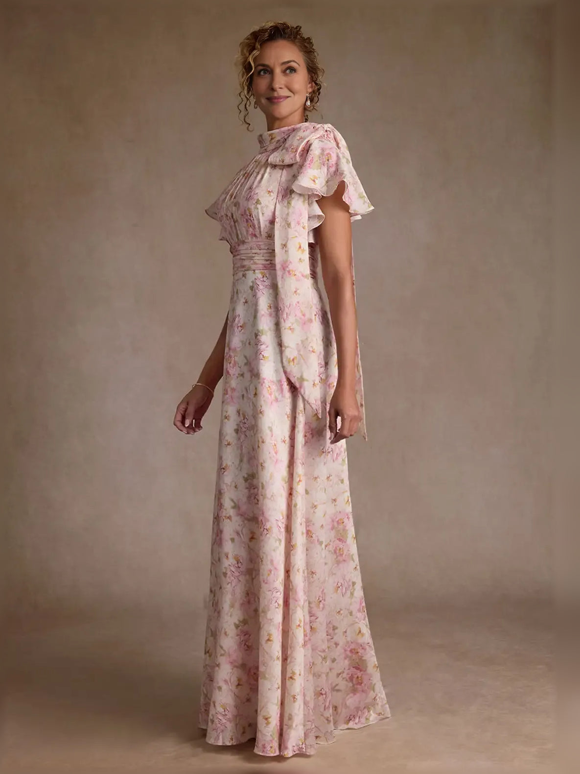 Floral maxi mother of the bride dress, alternate view showing the overall dress design