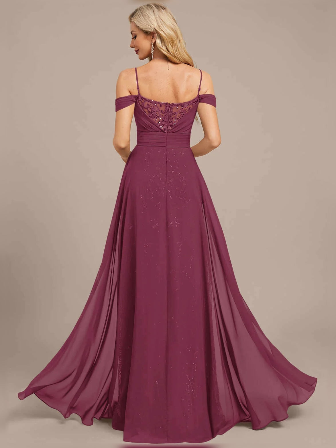 Dark Navy maxi mother of the bride dress, alternate view showing the overall dress design