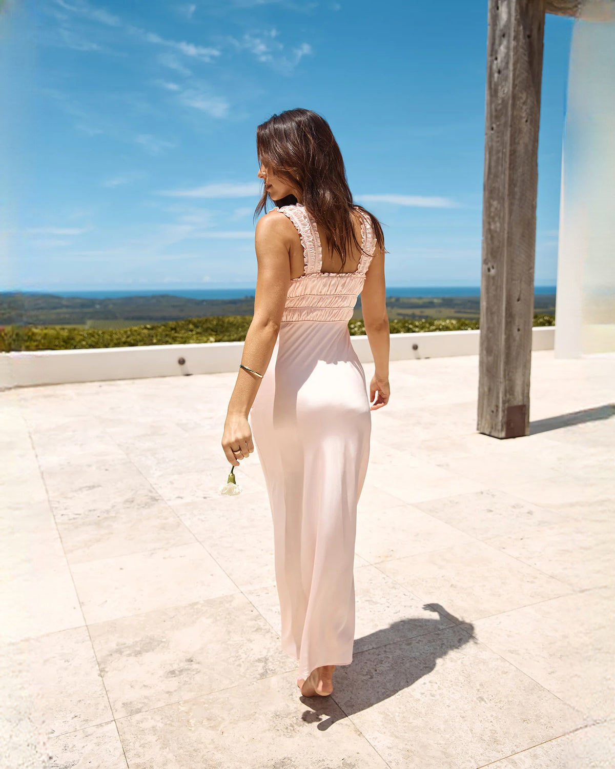 sleeveless satin a-line maxi bridesmaid dress - image 4
