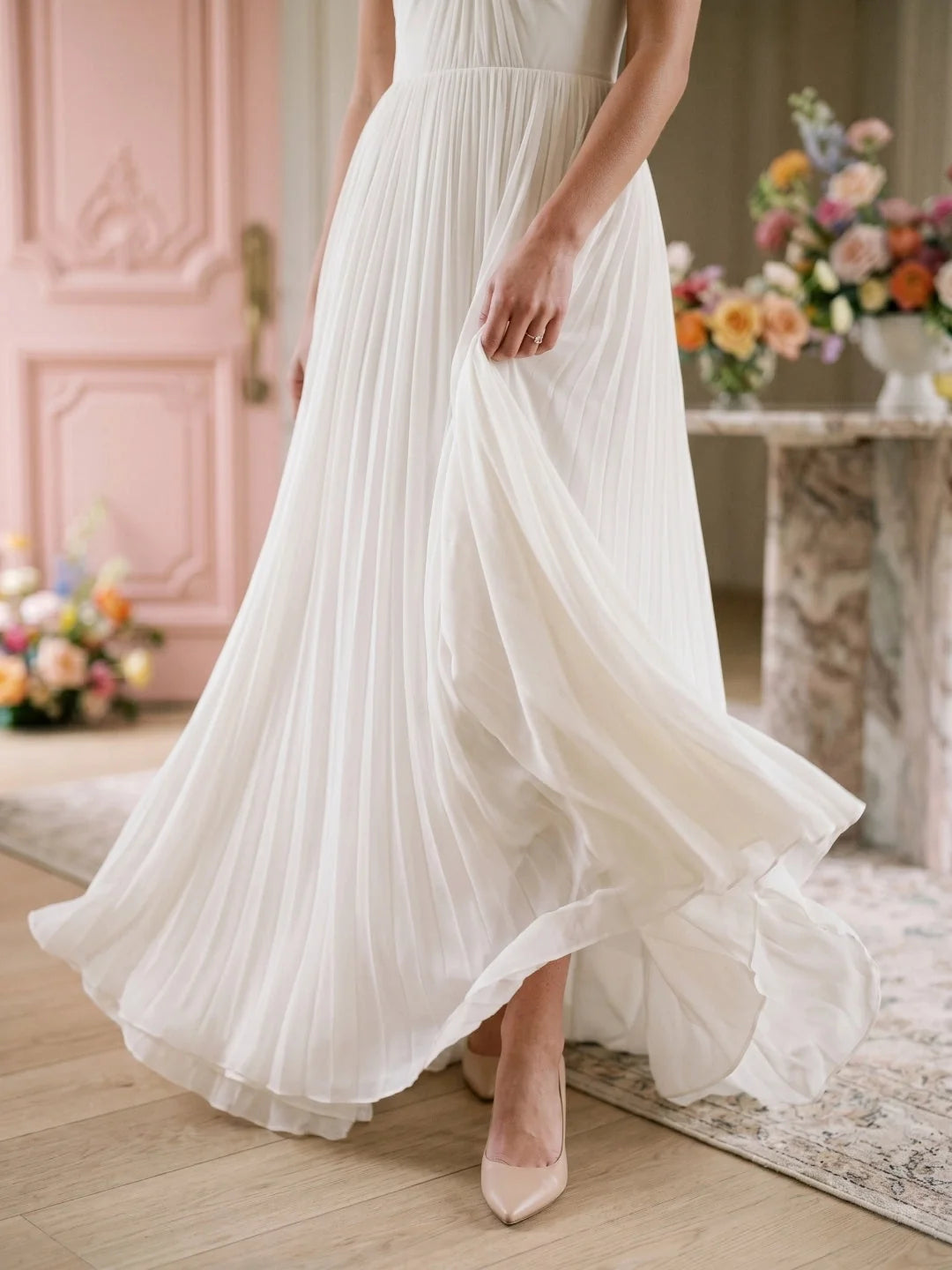 Ivory short wedding dress, alternate view showing the overall dress design