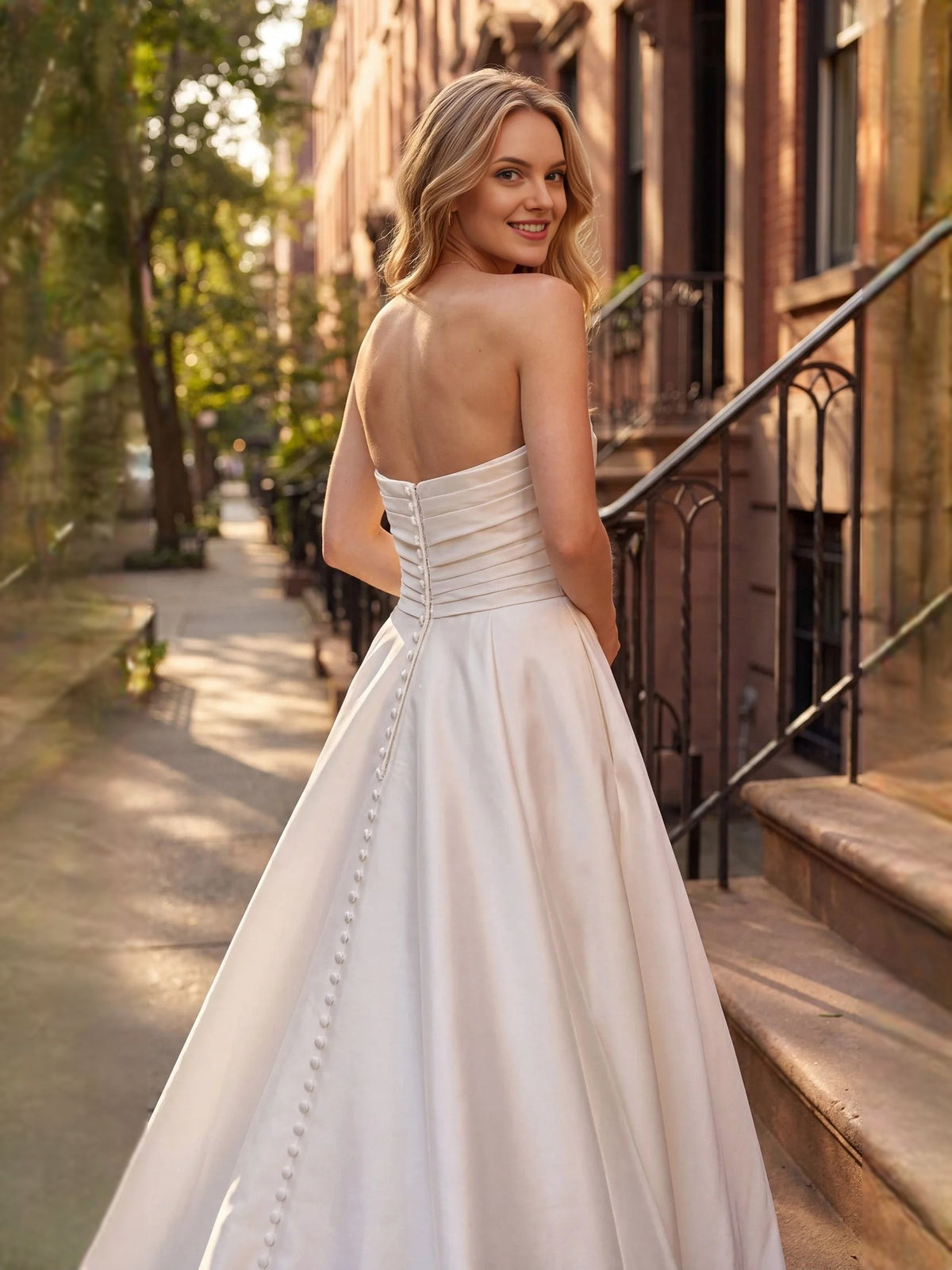 Ivory floor-length wedding dress, alternate view showing the overall dress design