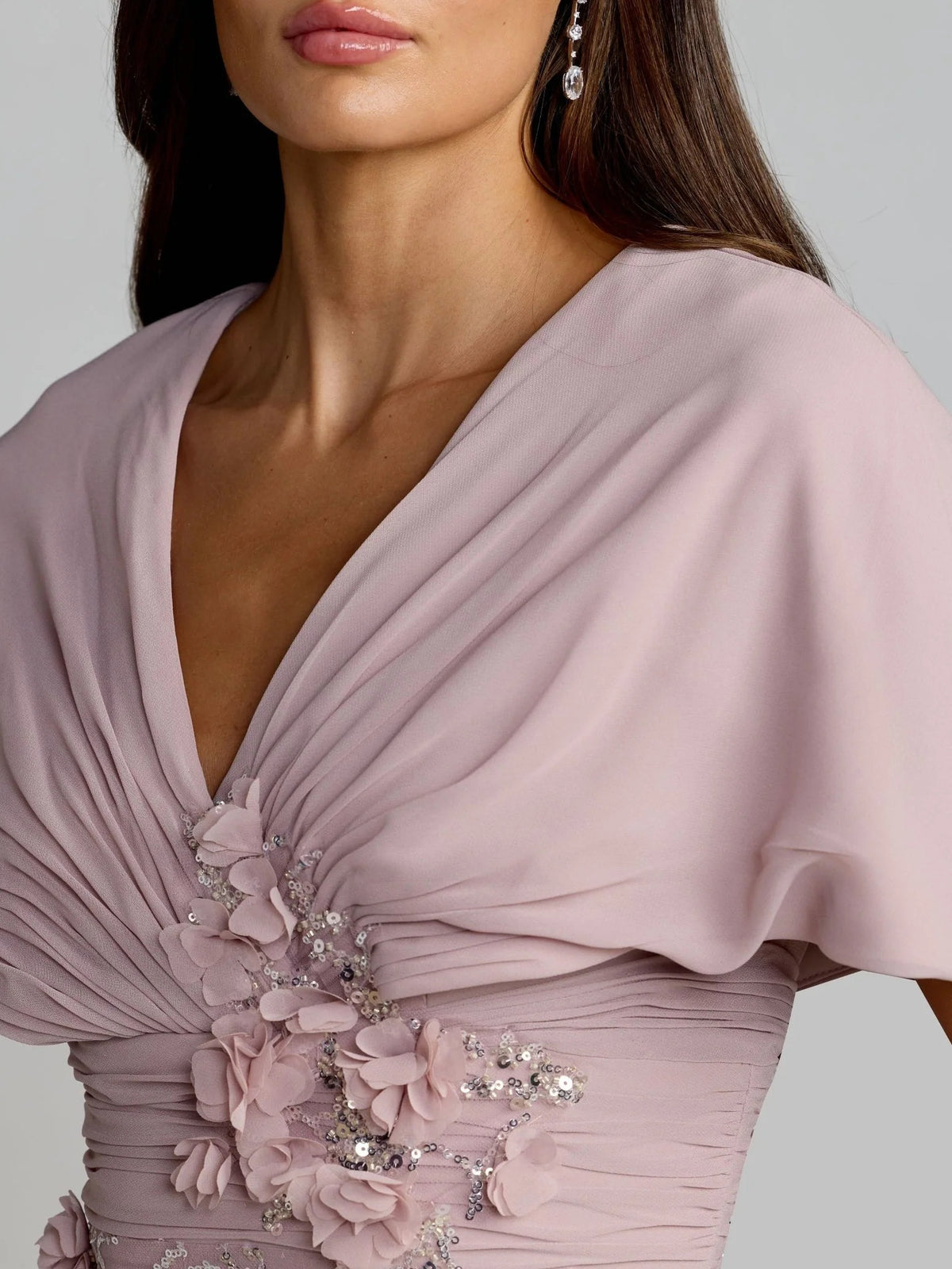 Pink floor-length mother of the bride dress, alternate view showing the overall dress design