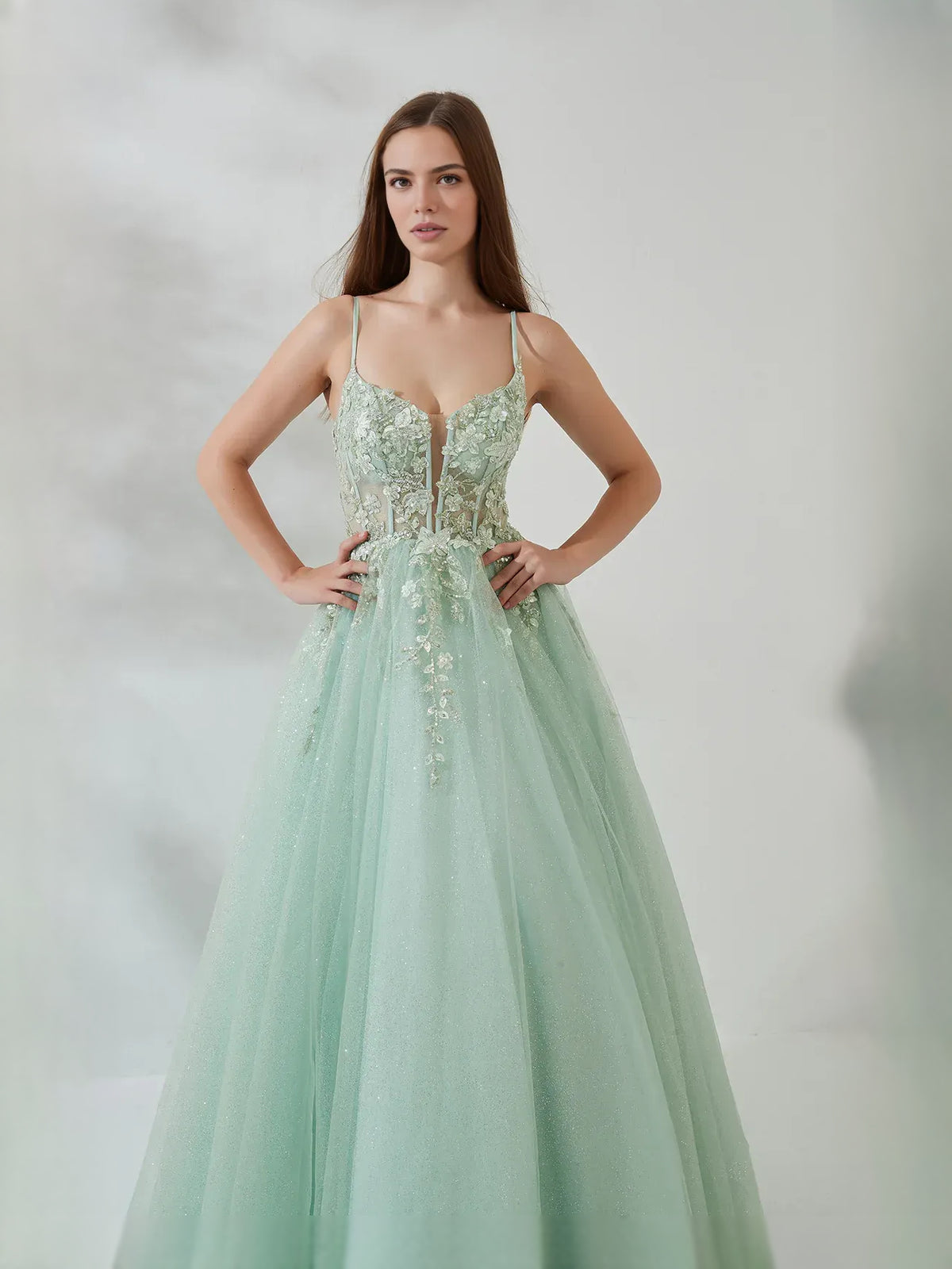 Mint Green floor-length prom dress, alternate view showing the overall dress design