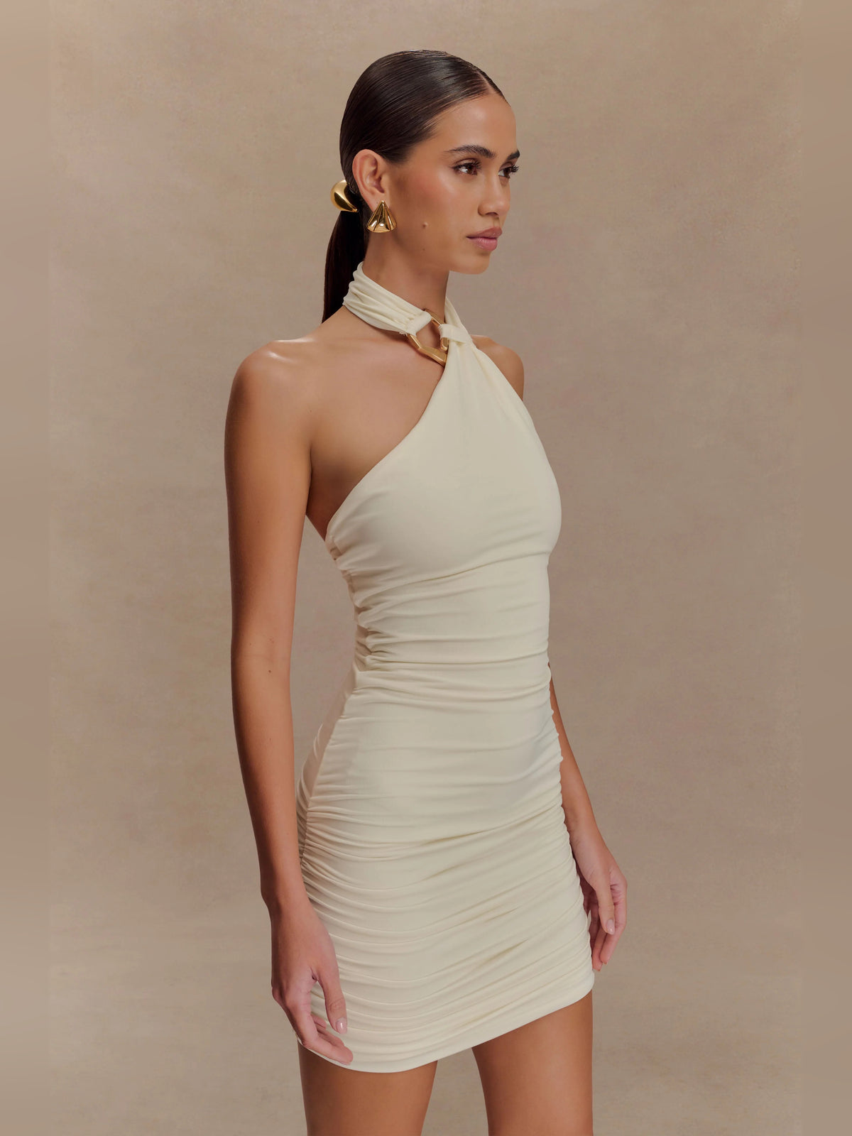 Ivory mini homecoming dress, alternate view showing the overall dress design