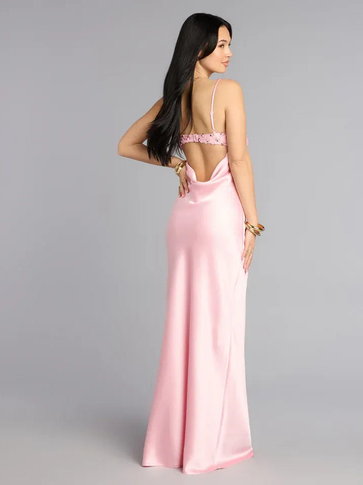 Yellow sheath floor-length formal dress with beading, alternate view