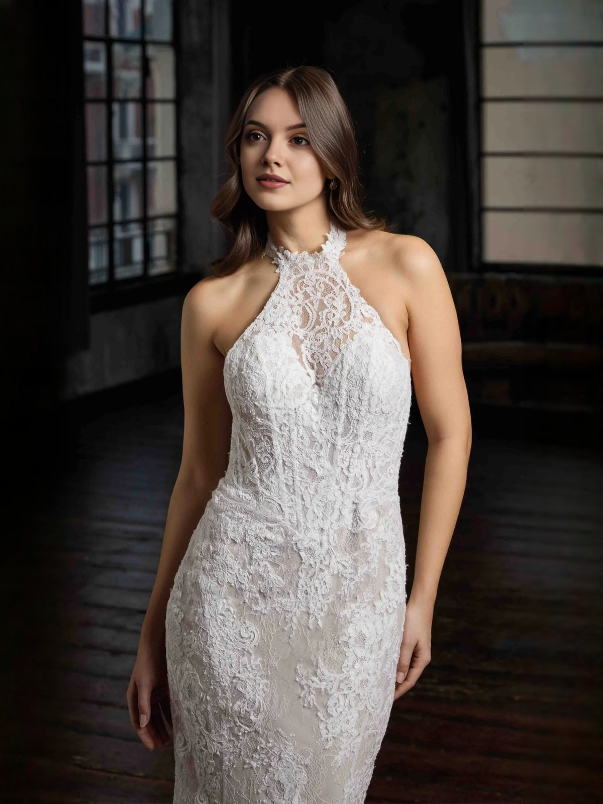 Ivory floor-length wedding dress, alternate view showing the overall dress design