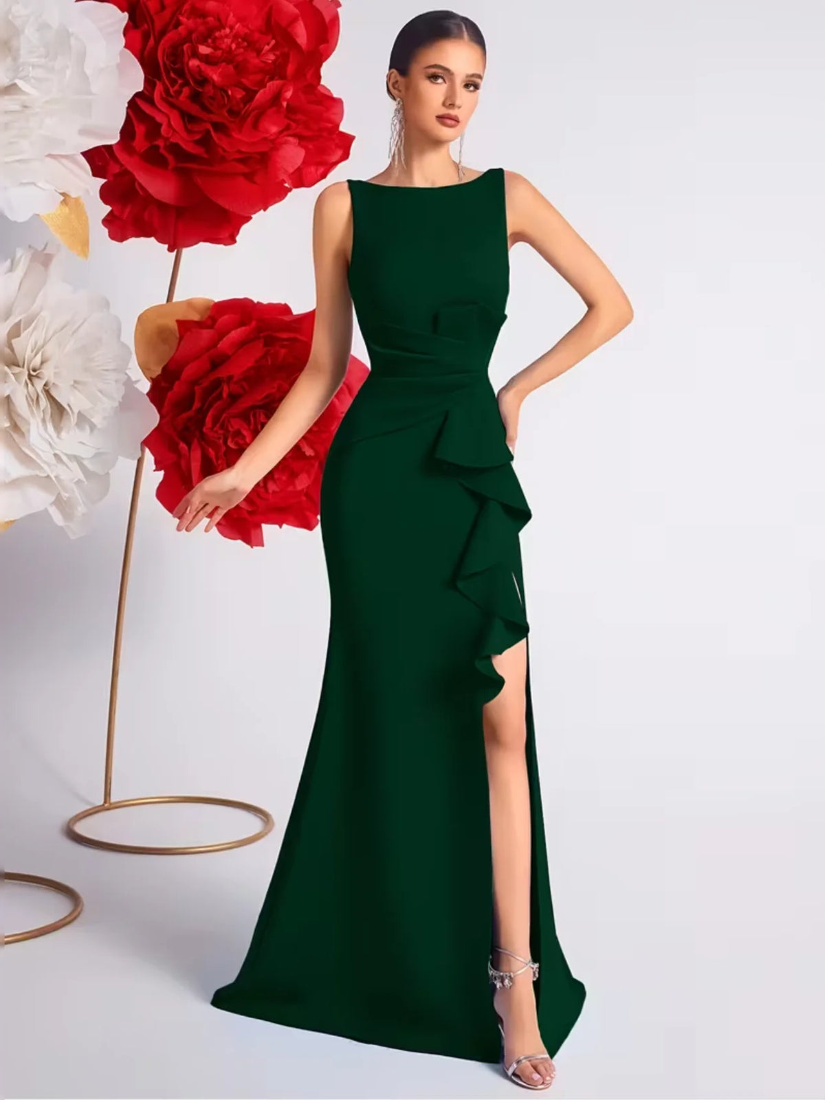 Dark Green floor-length prom dress, alternate view showing the overall dress design