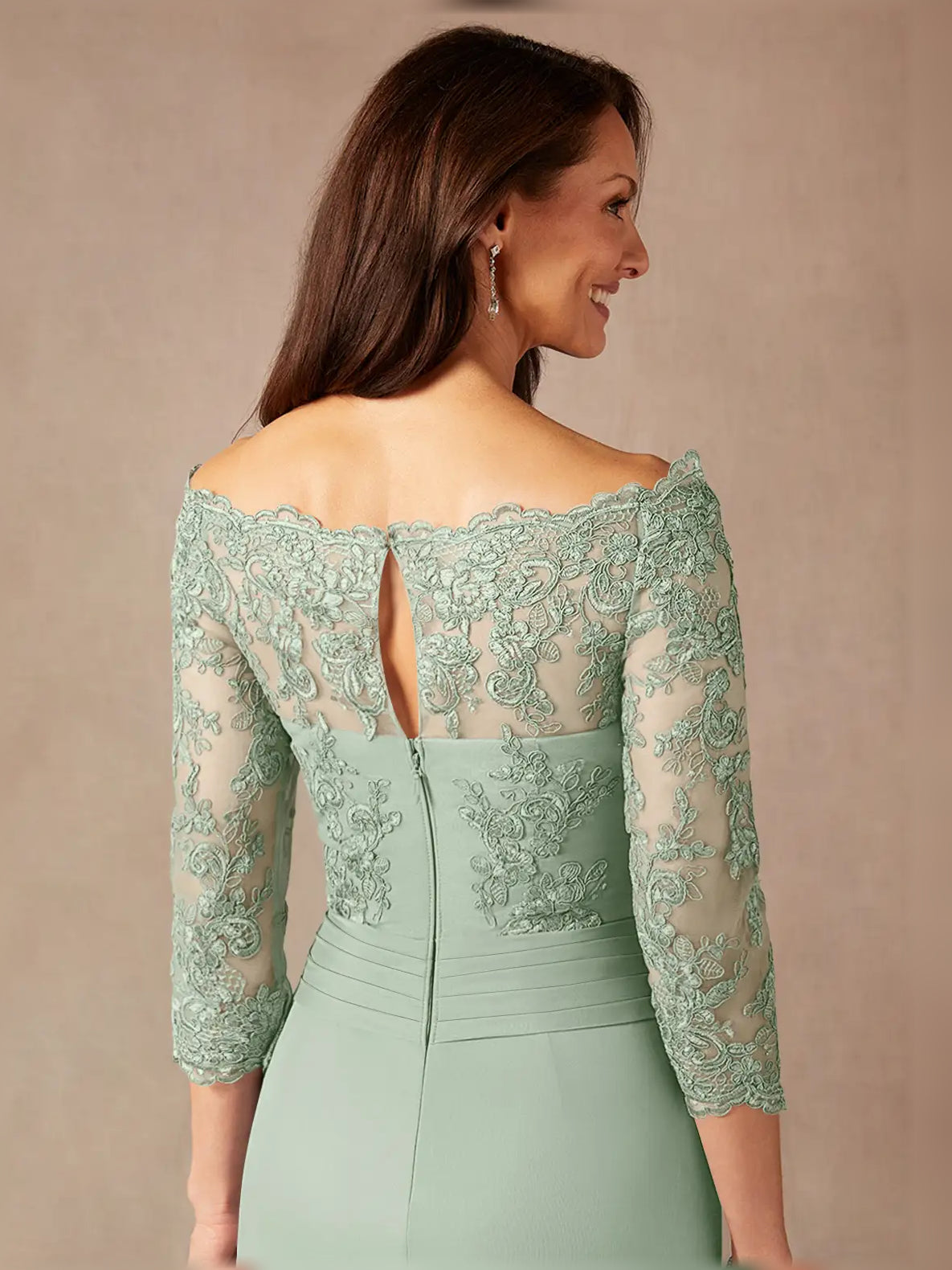 Dusty Sage maxi mother of the bride dress, alternate view showing the overall dress design