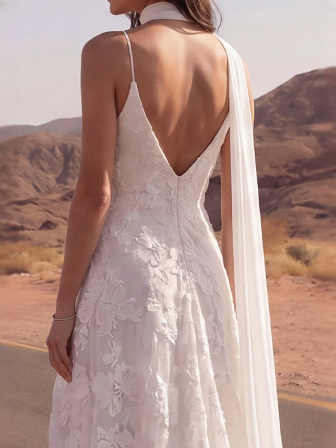 Ivory floor-length wedding dress, alternate view showing the overall dress design