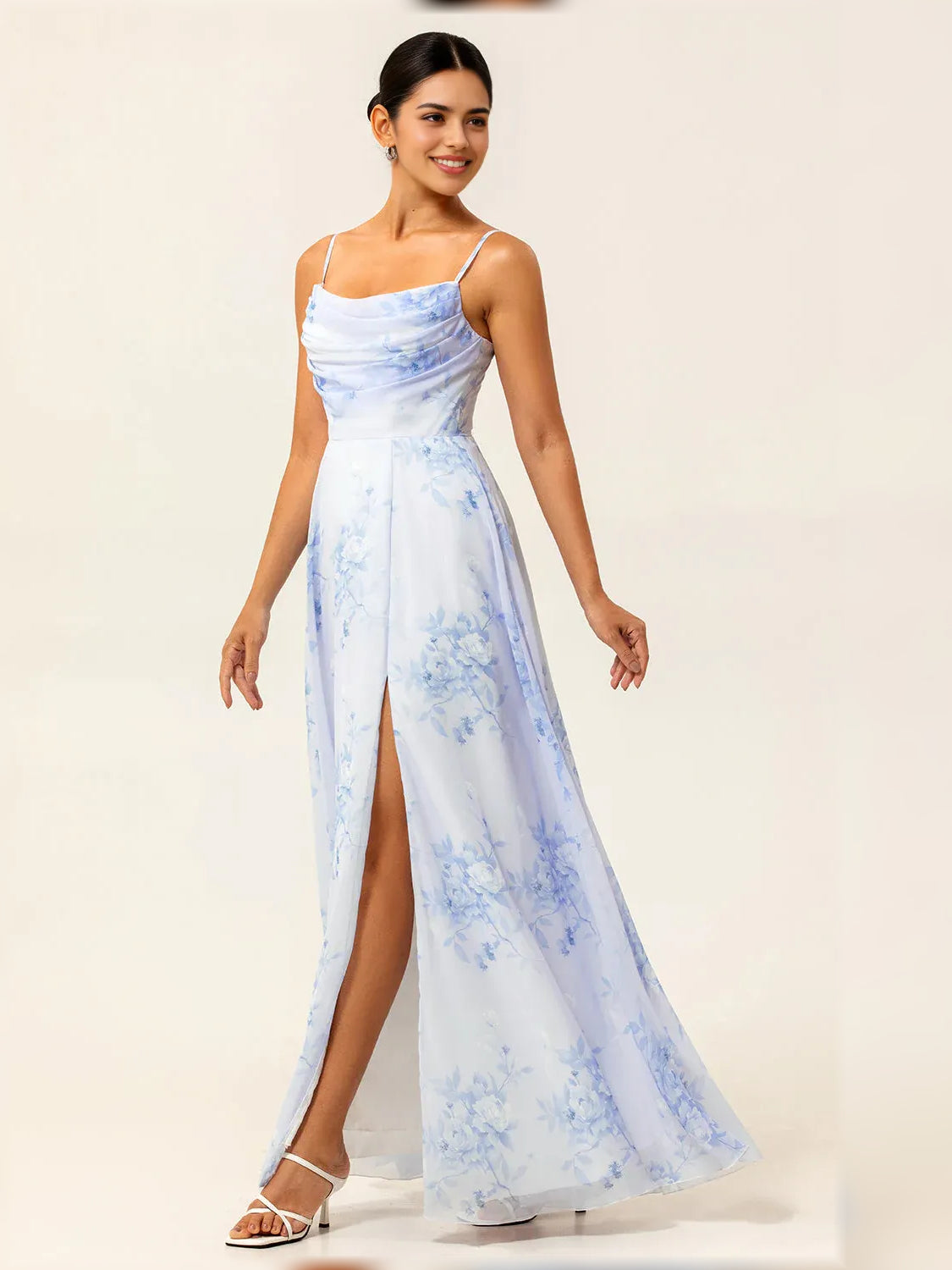 As Picture a-line floor-length formal dress with floral print, alternate view