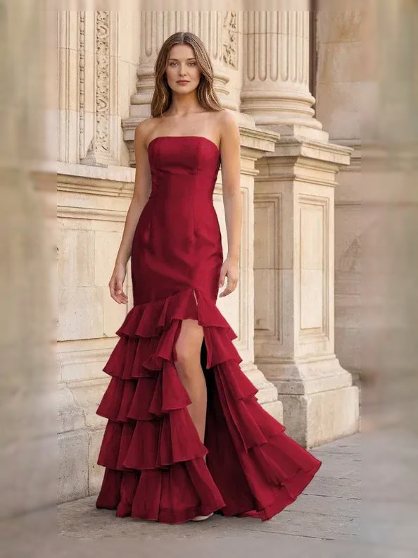 Burgundy floor-length prom dress, alternate view showing the overall dress design