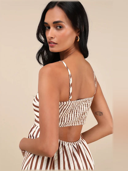 Brown midi formal dress with cutout detail, alternate view showing the waist