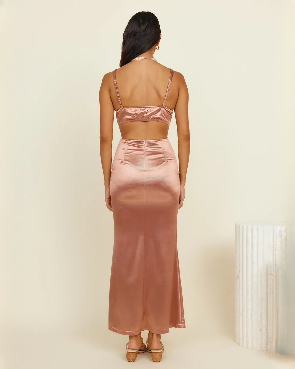 sleeveless satin a-line maxi bridesmaid dress - image 4