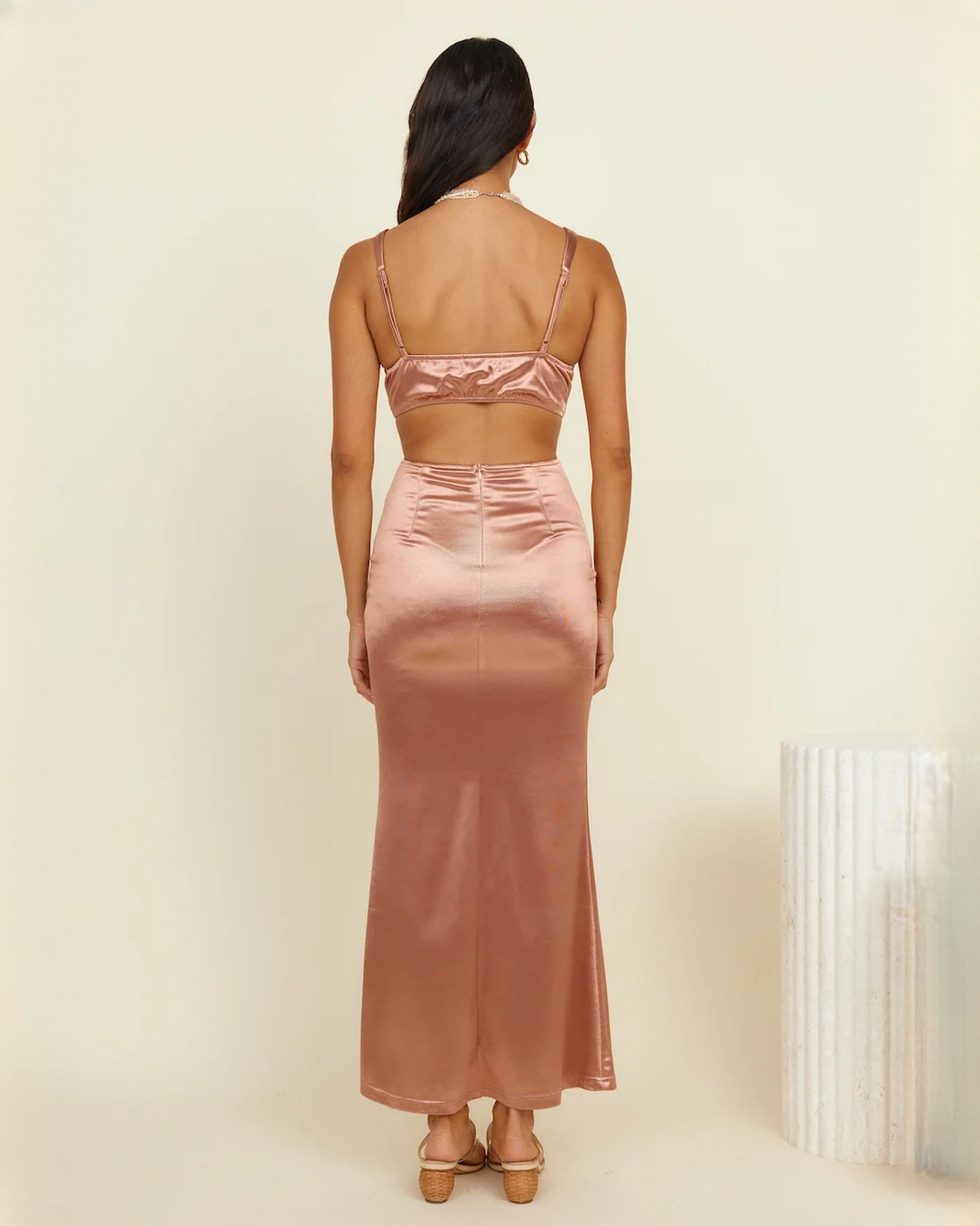 sleeveless satin a-line maxi bridesmaid dress - image 4
